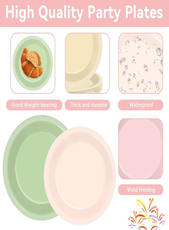 Oitnlaughter 96Pcs Pink and Sage Green Birthday Party Decorations Olive Dusty Pink Metallic Gold Nude Paper Plates and Napkins Boho Tablewares for Girl Birthday Baby Shower Bachelorette Party Supplies 24 Guest - Image 3